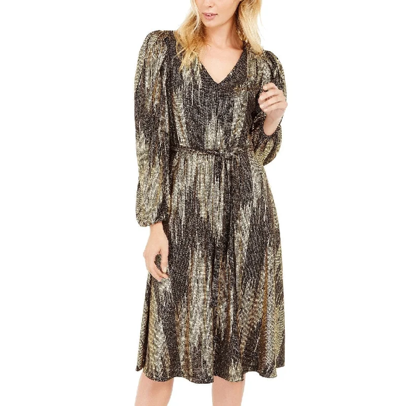 Calvin Klein Women's Belted Glitter Knit Dress Gray Size 4