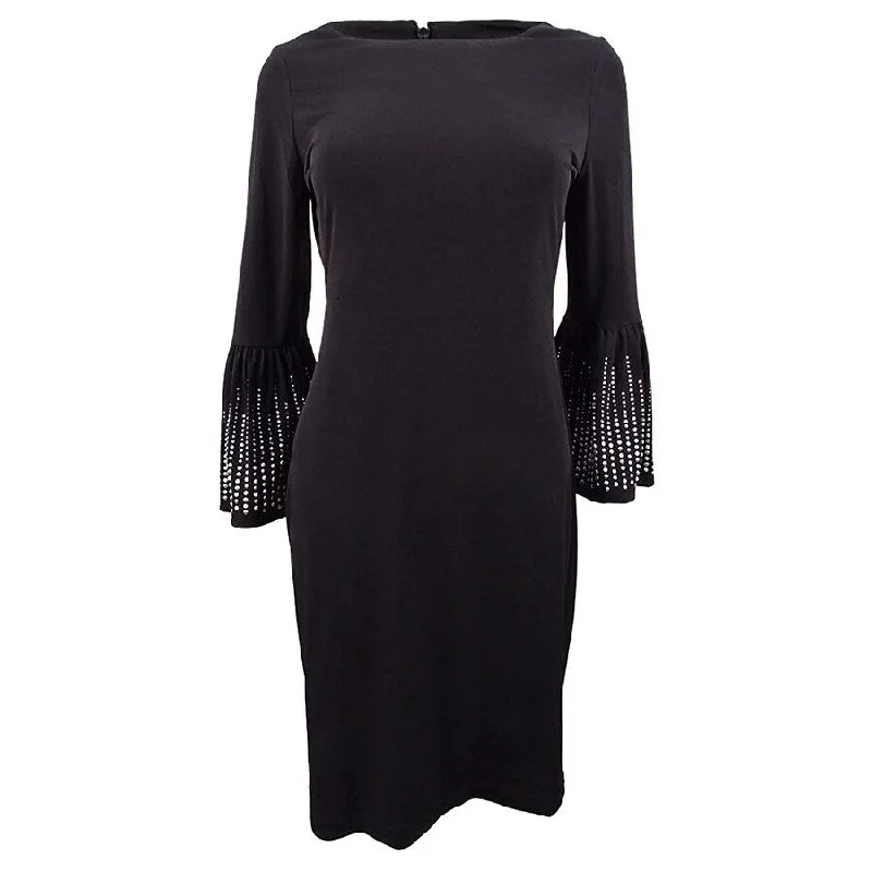 Calvin Klein Women's Embellished Bell-Sleeve Sheath Dress Black Size 2