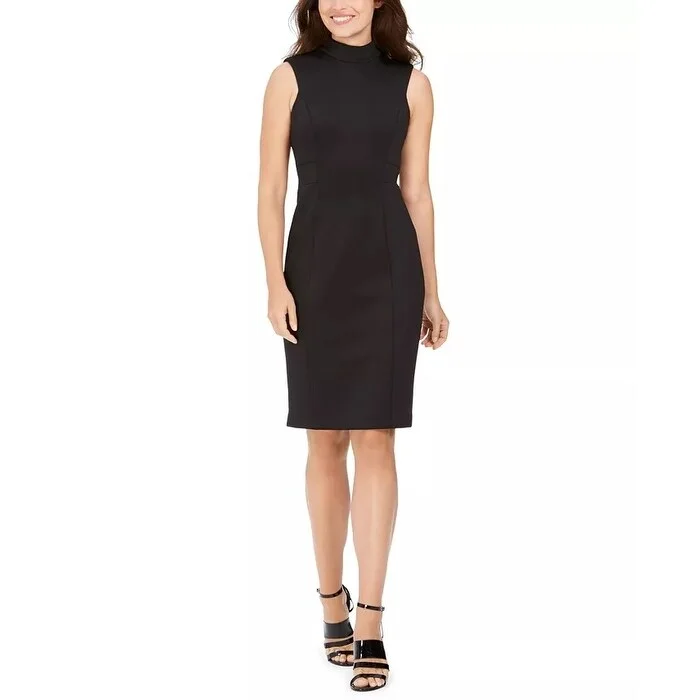 Calvin Klein Women's Mock Neck Sheath Dress Black Size 16