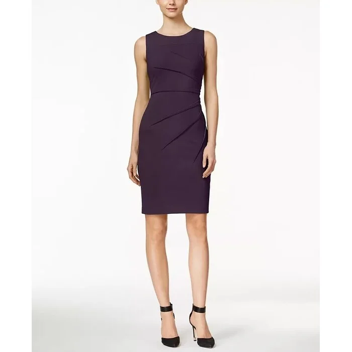 Calvin Klein Women's Sunburst Sheath Dress Purple Size 8