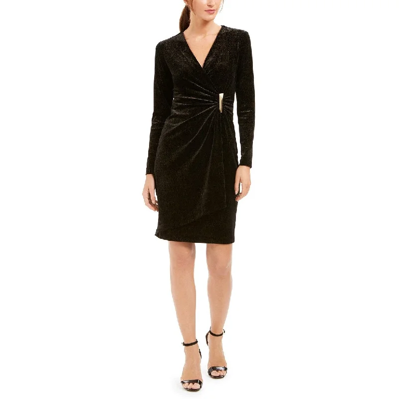 Calvin Klein Women's Velvet Draped Wrap Dress Black Size 2