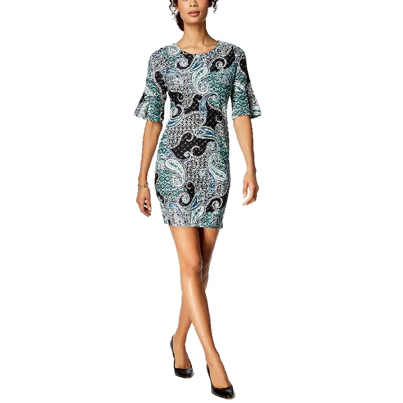 Charter Club Women's Printed Elbow Sleeve Shift Dress Deep Black Combo Size Extra Small