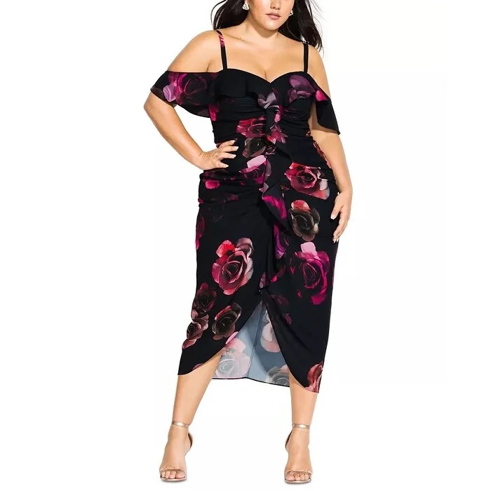 City Chic Women's Trendy Plus Size Decadent Floral Dress Black Size 18