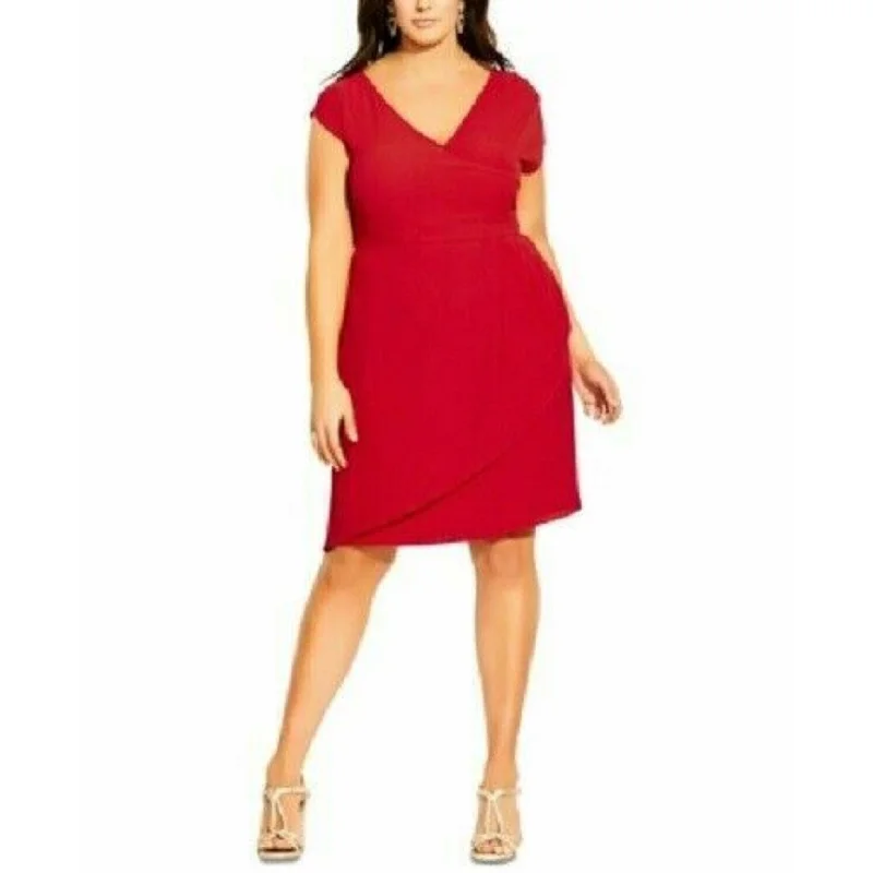 City Chic Women's Trendy Plus Size Faux-Wrap Dress Dark Red Size 20