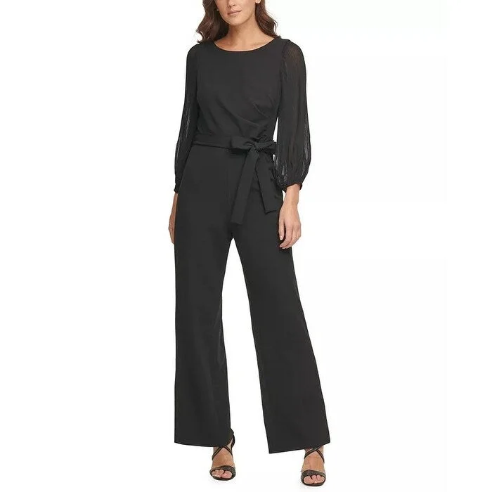 DKNY Women's Pleated Sleeve Jumpsuit Black Size 8