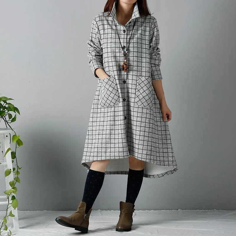 Gray plaid shirt dress long sleeve dresses