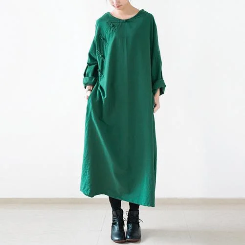 Green long spring linen dresses Vintage style cotton dress