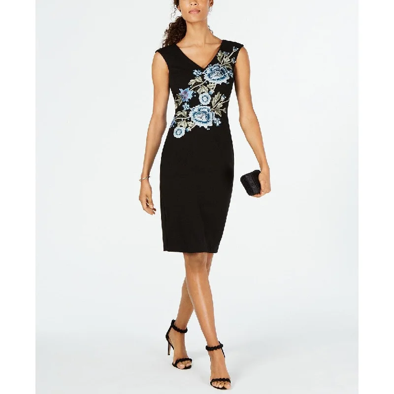 Ivanka Trump Women's Floral-Embroidered Sheath Dress Black Size 12