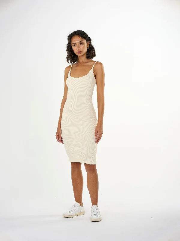 Jersey rib strap dress - Buttercream