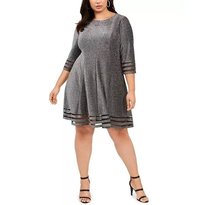 Jessica Howard Women's Plus Size Metallic Illusion-Stripe Dress Silver Size 24