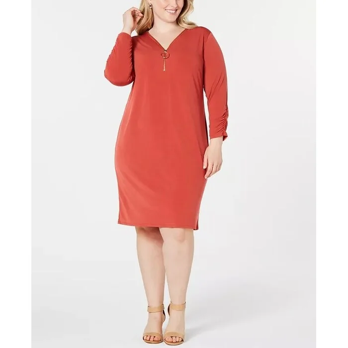 JM Women's Collection Plus Size Zip-Neck Dress Red Size 1X