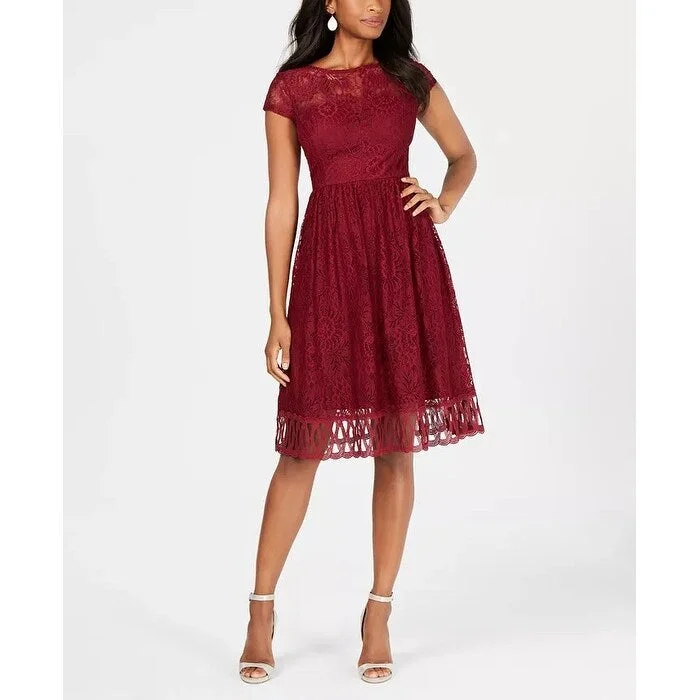 Kensie Women's Lace Midi Fit & Flare Dress Red Size 10