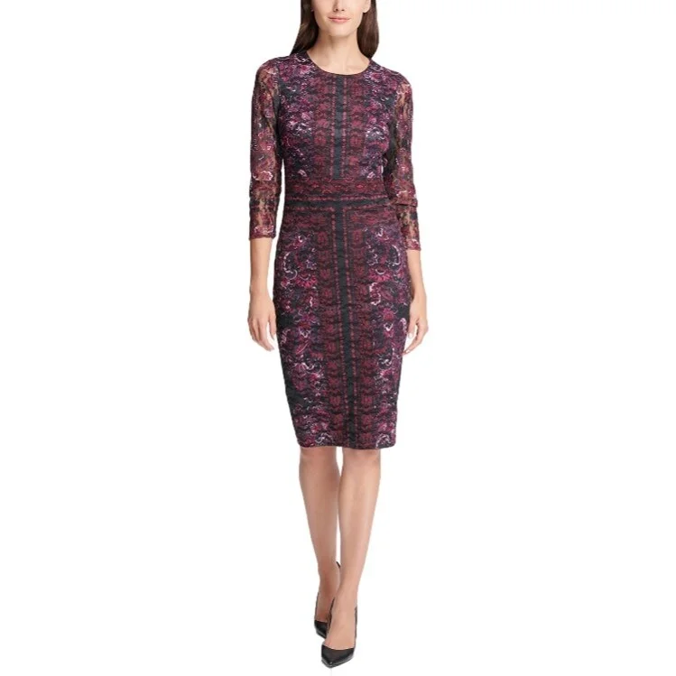 Kensie Women's Printed Lace Sheath Dress Size 2 - Purple