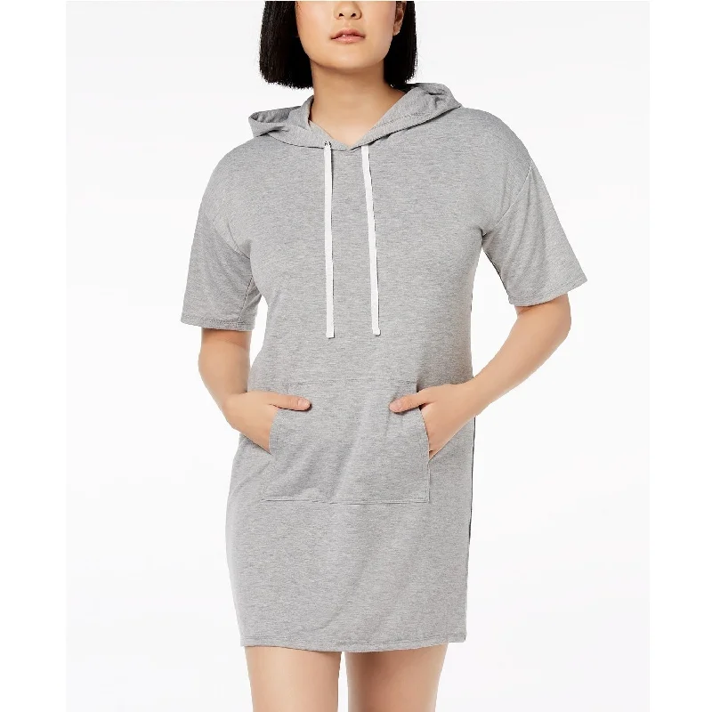 Material Girl Juniors Short Sleeve Hoodie Dress Heather Gray Size Large - Grey