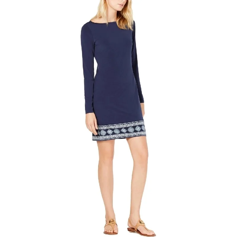 Michael Kors Women's Casablanca Printed Boat Neck Mini Dress Size Extra Large - Navy - X-Large