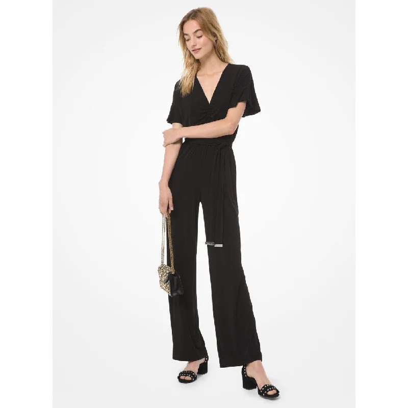 Michael Kors Women's Matte-Jersey Flutter-Sleeve Jumpsuit Black Size Extra Small - X-Small