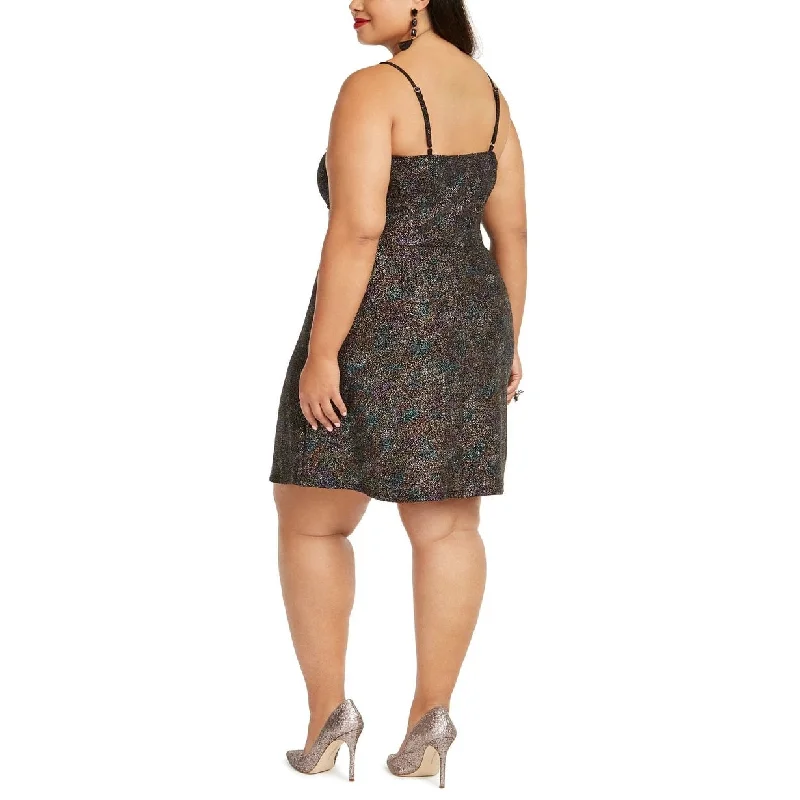 Monteau Women's Trendy Plus Size Multicolor-Foil Skater Dress Black Size Extra Large