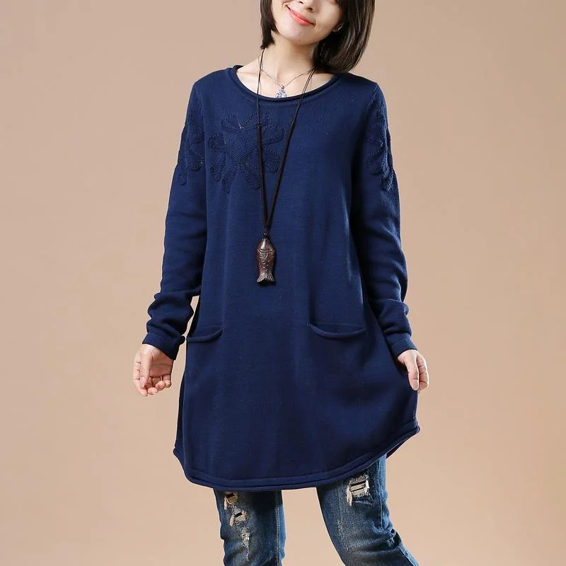 Navy cute plus size sweaters women knit dresses