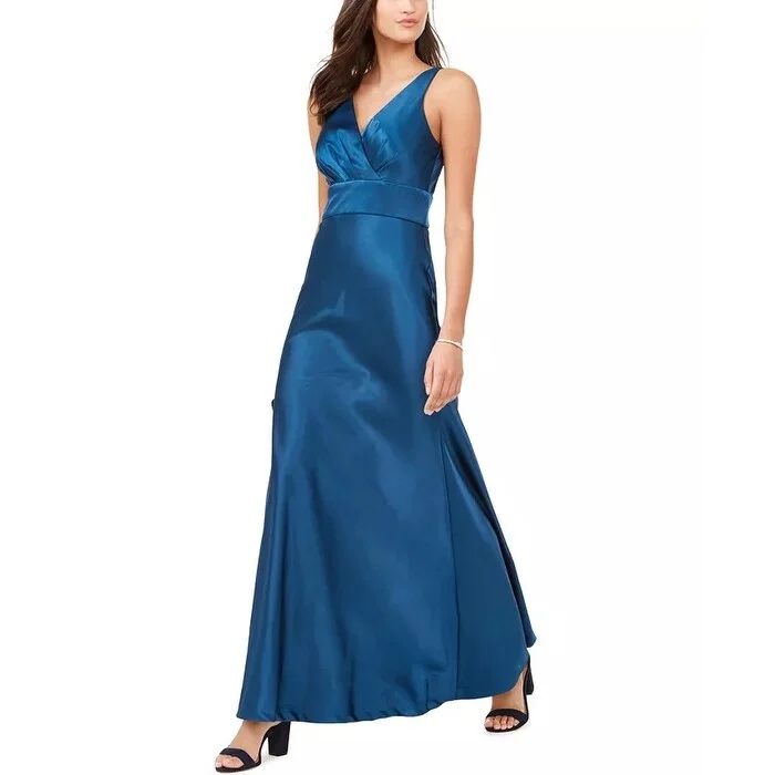 Nightway Women's V-Neck Satin Gown Blue Size 4 P