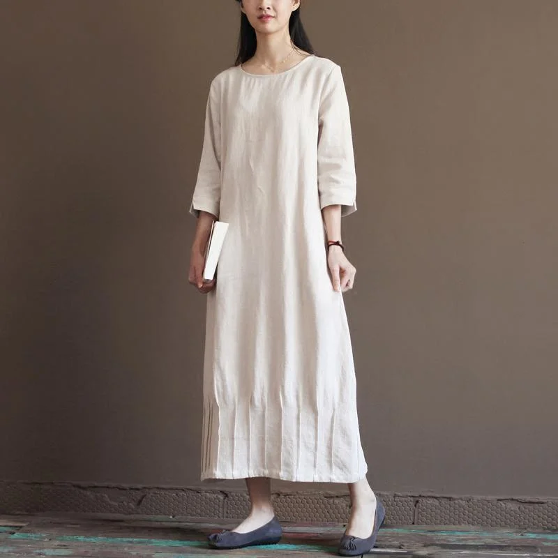 Nude Linen Spring Dress New Linen Maxi Dresses Plus Size Linen Clothing