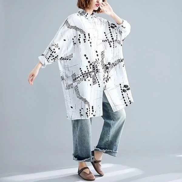 omychic autumn vintage print korean style plus size Casual loose shirt women blouse 2020 clothes ladies tops streetwear