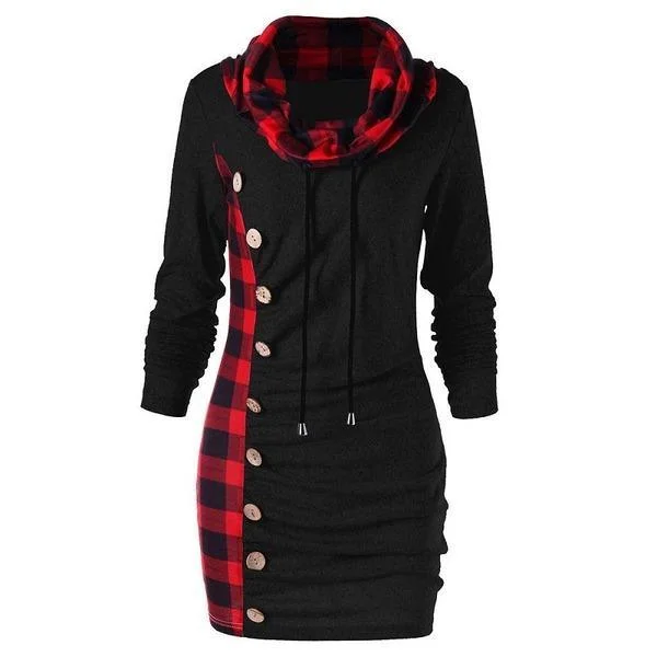 omychic plus size black cotton women casual loose mini spring autumn party dress