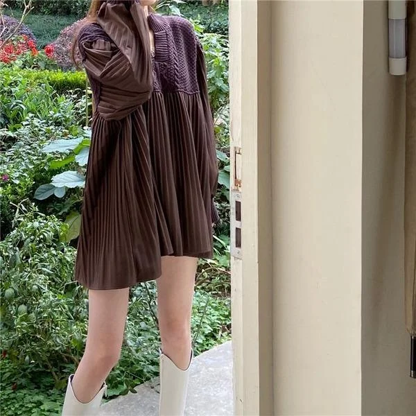 Patchwork Draped Casual Dress Women Tide Fashion New Korean Dresses