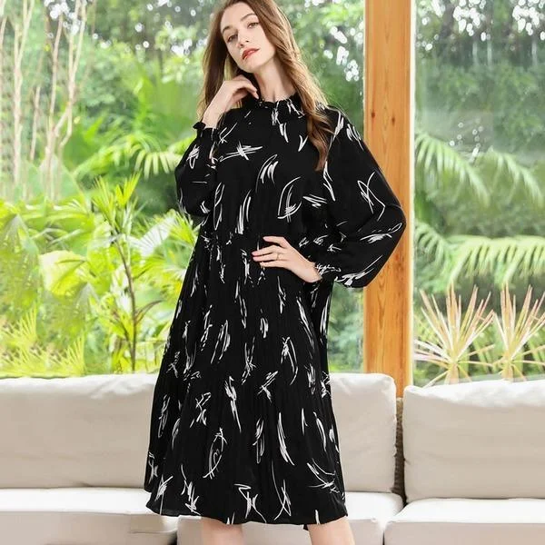 Print Pattern Drawstring Waist Dress Women 2021 Spring Casual Clothes