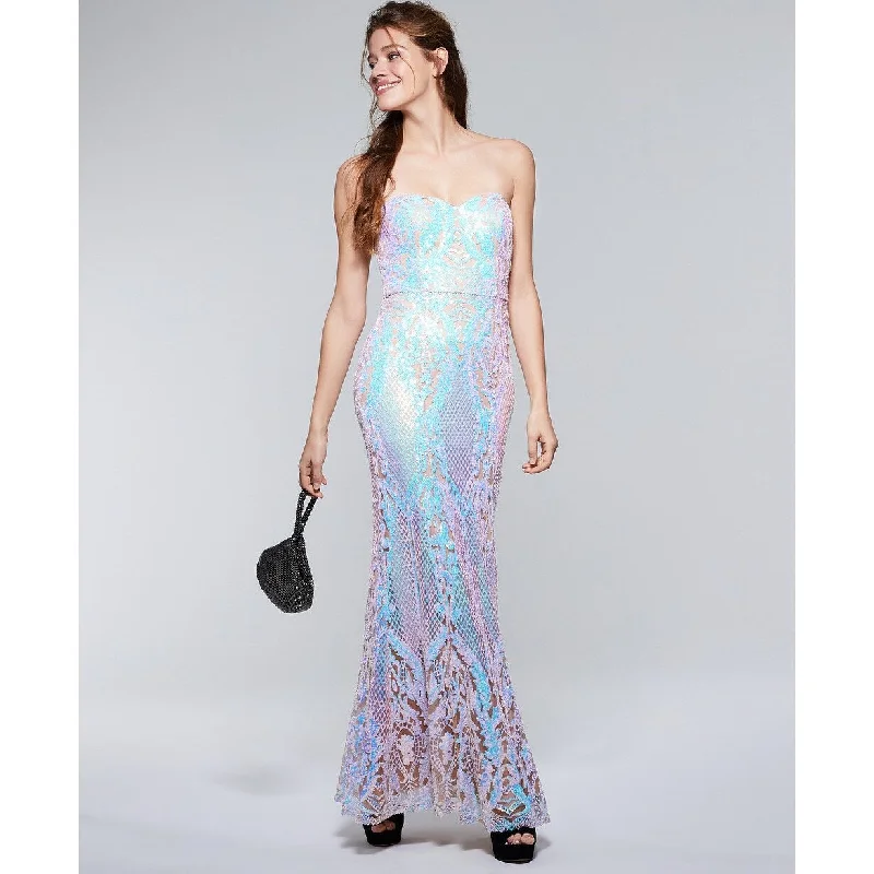 Say Yes To The Prom Juniors' Iridescent Sequin Mermaid Gown Silver Size 17