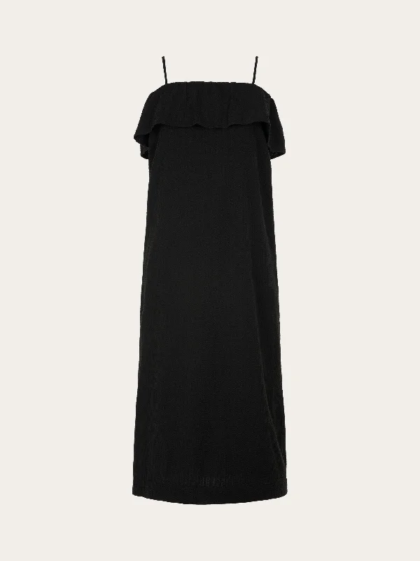 Seersucker strap maxi dress - Black Jet