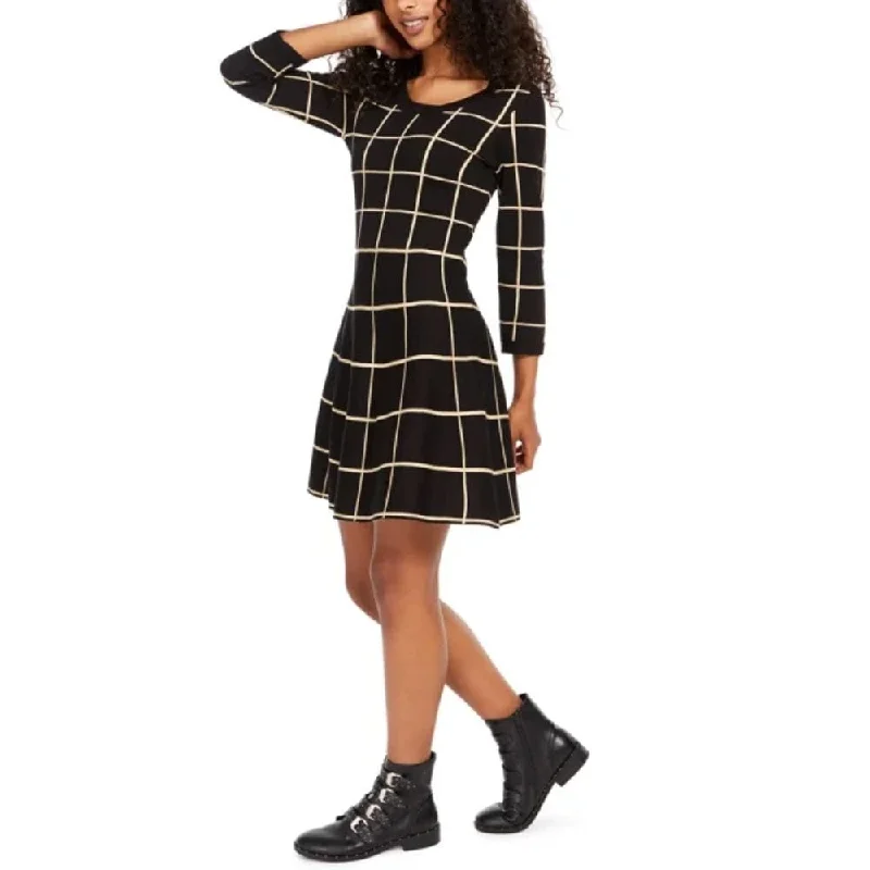 Sequin Hearts Juniors' Grid-Pattern Skater Dress Brown Size Xx Small