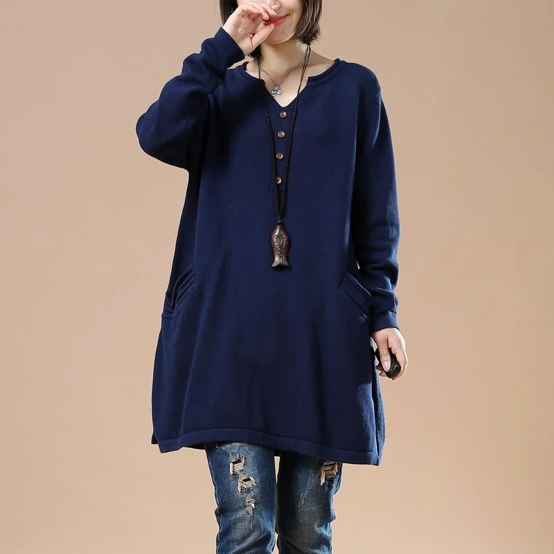 Soft navy pullover knit dresses