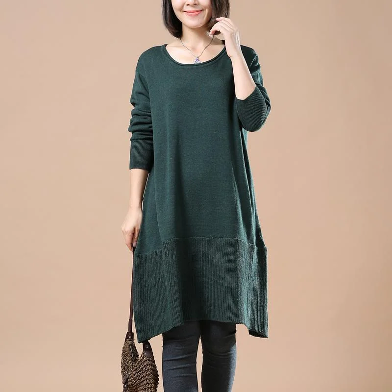 Solid blackish green sweaters knitted dresses