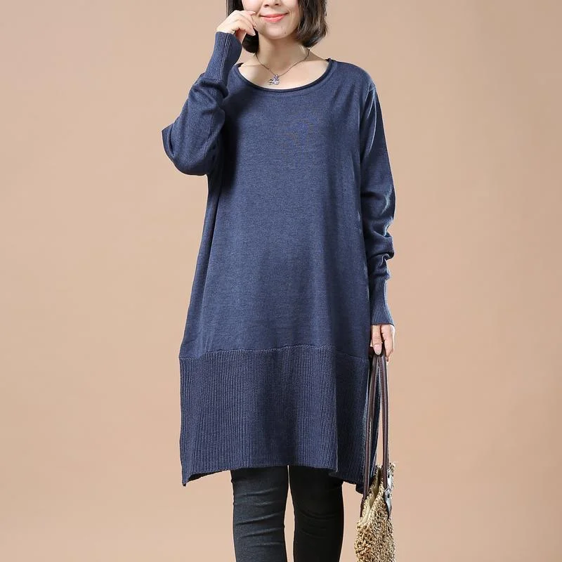 Solid blue plus size woman sweaters