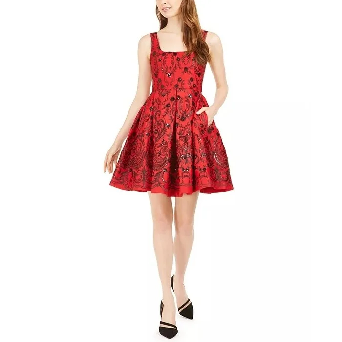 Taylor Women's Sequined Fit & Flare Dress Red Size 10