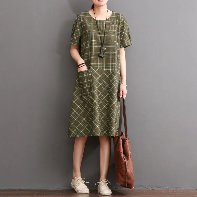 Tea green cotton dresses summer causal dress plus size sundresses