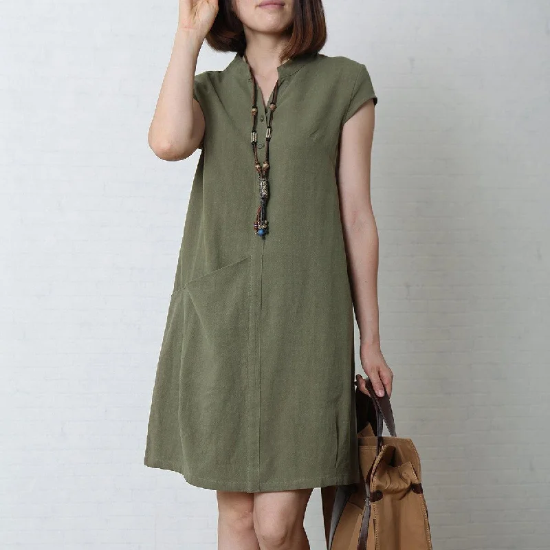 Tea green cotton sundress oversize summer linen dress