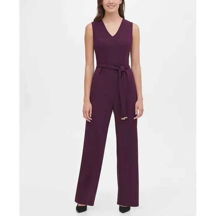 Tommy Hilfiger Women's Belted V Neck Jumpsuit Purple Size 4