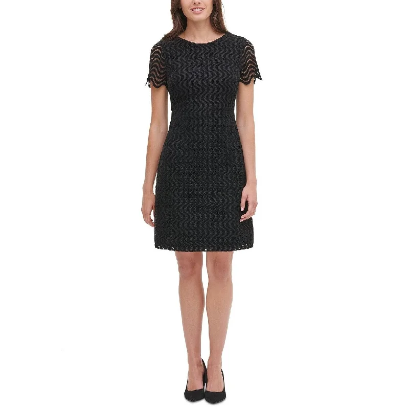 Tommy Hilfiger Women's Fleece Lace Shift Dress Black Size 6