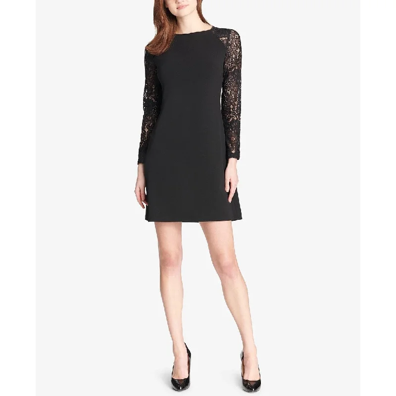 Tommy Hilfiger Women's Lace-Sleeve A-Line Dress Black Size 4