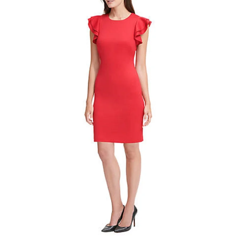 Tommy Hilfiger Women's Plus Size Sheath Flutter Sleeve Dress Red Size 22