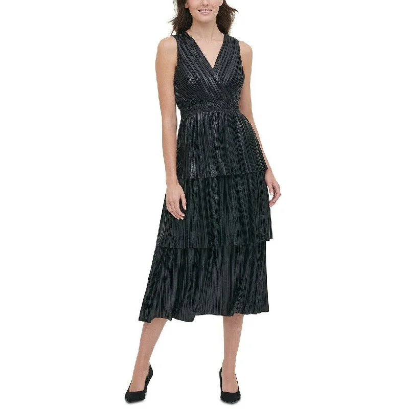 Tommy Hilifger Women's Metallic Pleated Tiered Dress Black Size 6