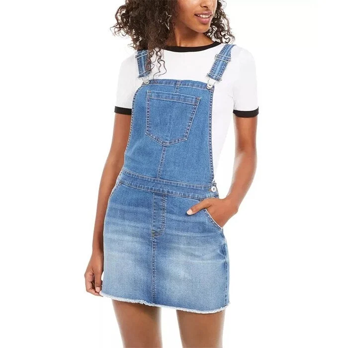 Vanilla Star Juniors' Frayed-Hem Overalls Dress Med Blue Size 1