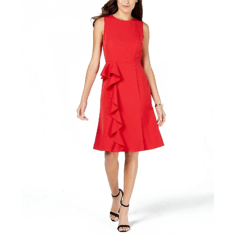 Vince Camuto Women's Ruffle-Trim A-Line Dress Red Size 2 - 2"