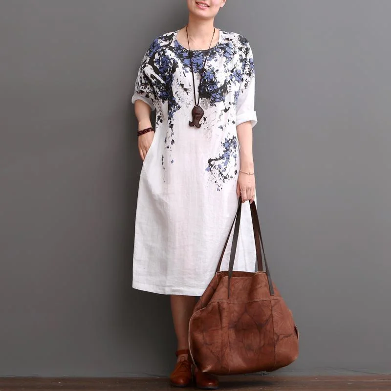 White Cotton Dress Floral Plus Size Dresses For Summer