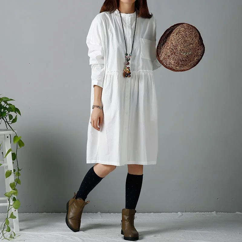 White cotton shirt dresses long sleeve