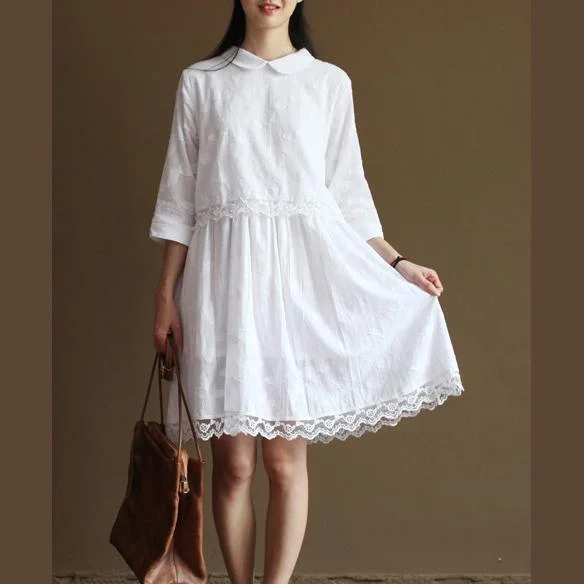 White lace trim cotton sundress short cotton summer dresses