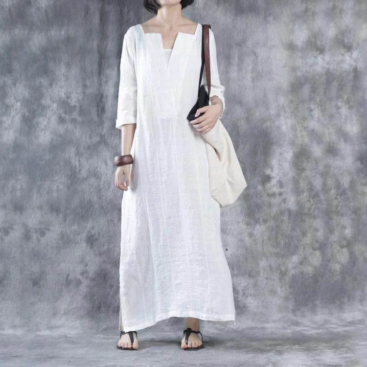 White Linen Dresses Oversize Maxi Dress Linen Caftans