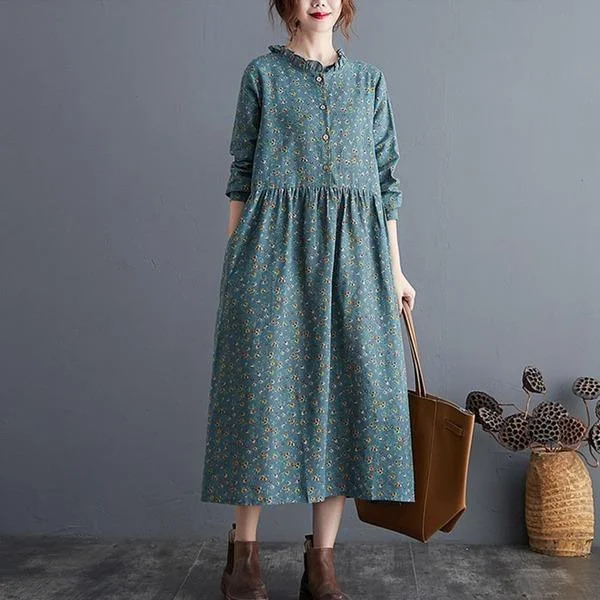 Women Cotton Linen Casual Long Ladies Elegant A-line Dresses