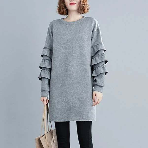 Women Loose Casual Dress New Arrival 2020 Autumn Simple Style O-neck Solid Solid Color Dresses